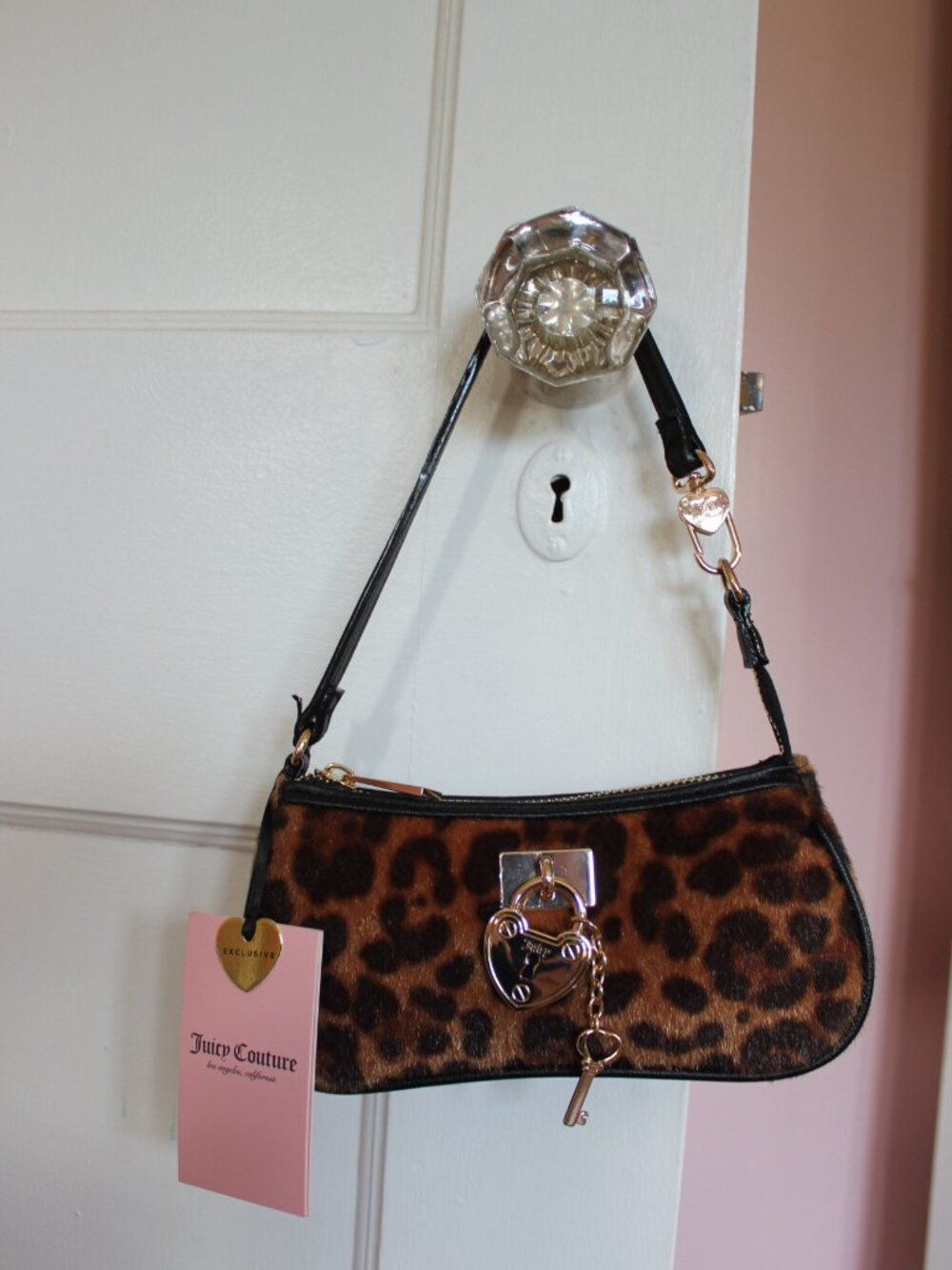 Juicy Couture Mini Leopard Shoulder Bag Heart Lock Key Charm Y2K NWT